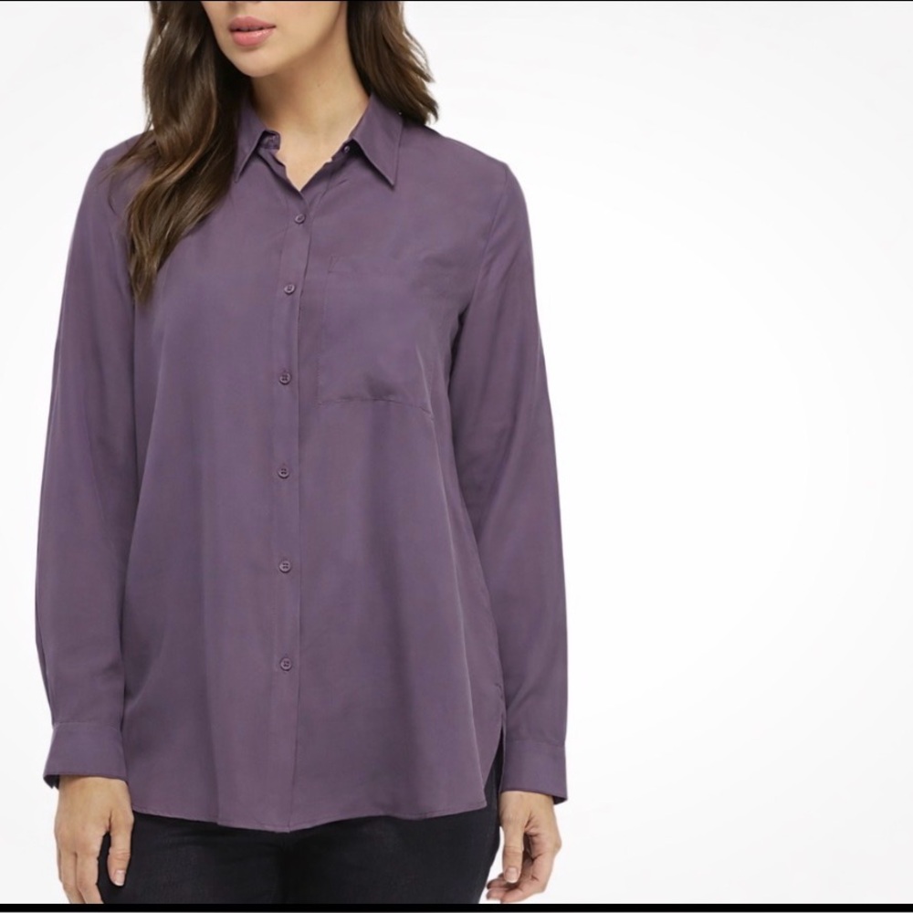 Eileen Fisher Lavender Button-Down Silk Shirt